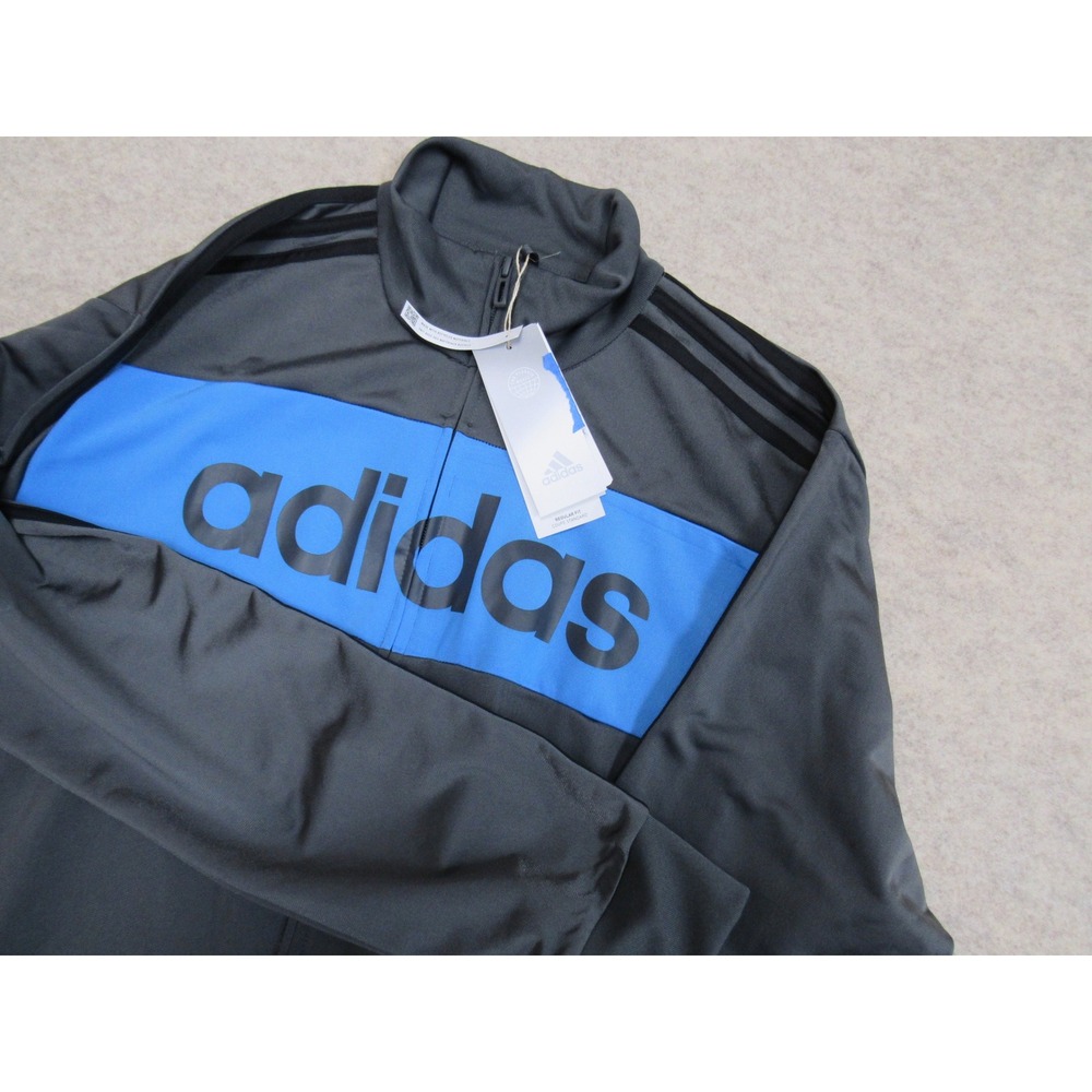 Adidas Mens Full Zip 3 Stripes Tricot Track Jacket Gray Blue NWT Size Large